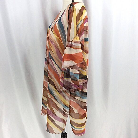 Democracy Open Duster Cardigan Size Small / Medium Ruffle Sleeve Sheer Overlay - Picture 4 of 11